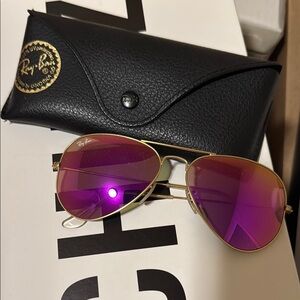 Ray-Ban Gold Purple Mirrored Aviator Sunglasses